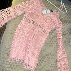 Fashion Nova Pink Crochet Romper